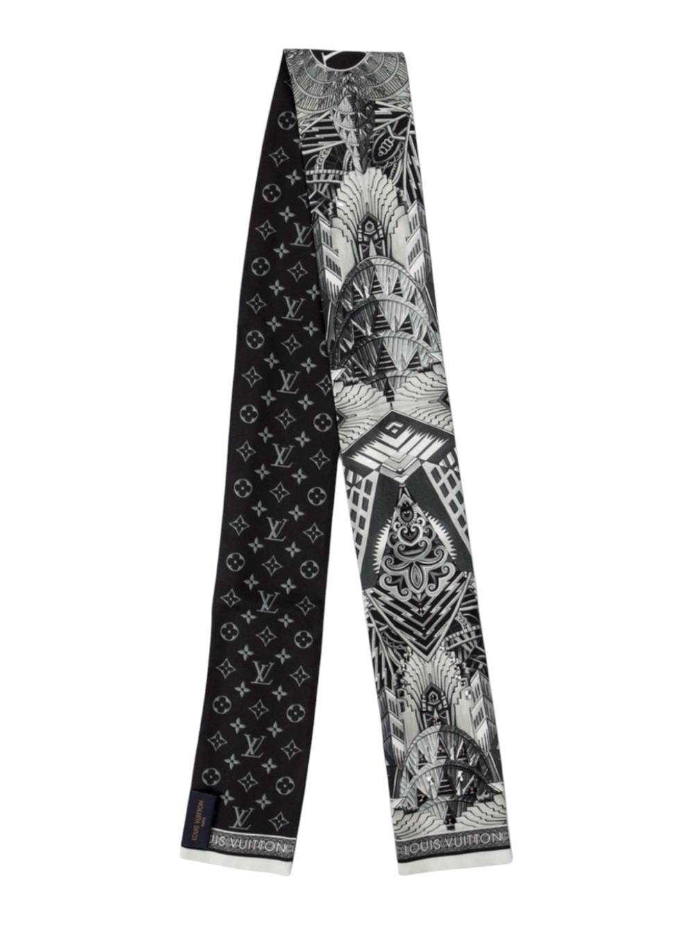 ✨🛍️ Louis Vuitton Black and White New York Silk Bandeau Twilly Scarf